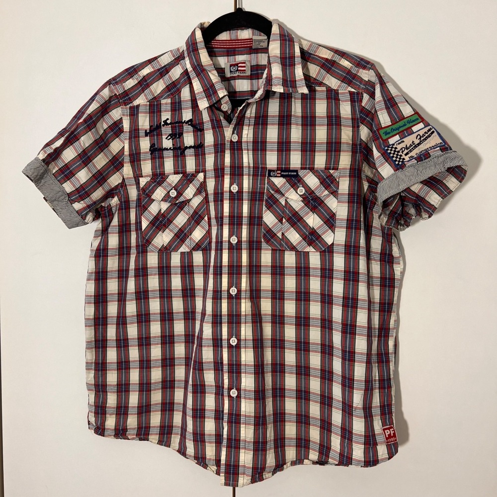 Vintage Y2K Phat Farm Button Down Shirt Mens Plaid Patches Skater Streetwear